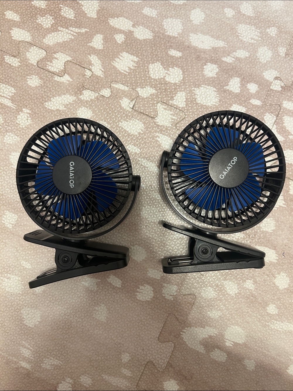 GaiaTop Clip-On stroller Mini Fans - Black with Blue Blades (Set of 2)